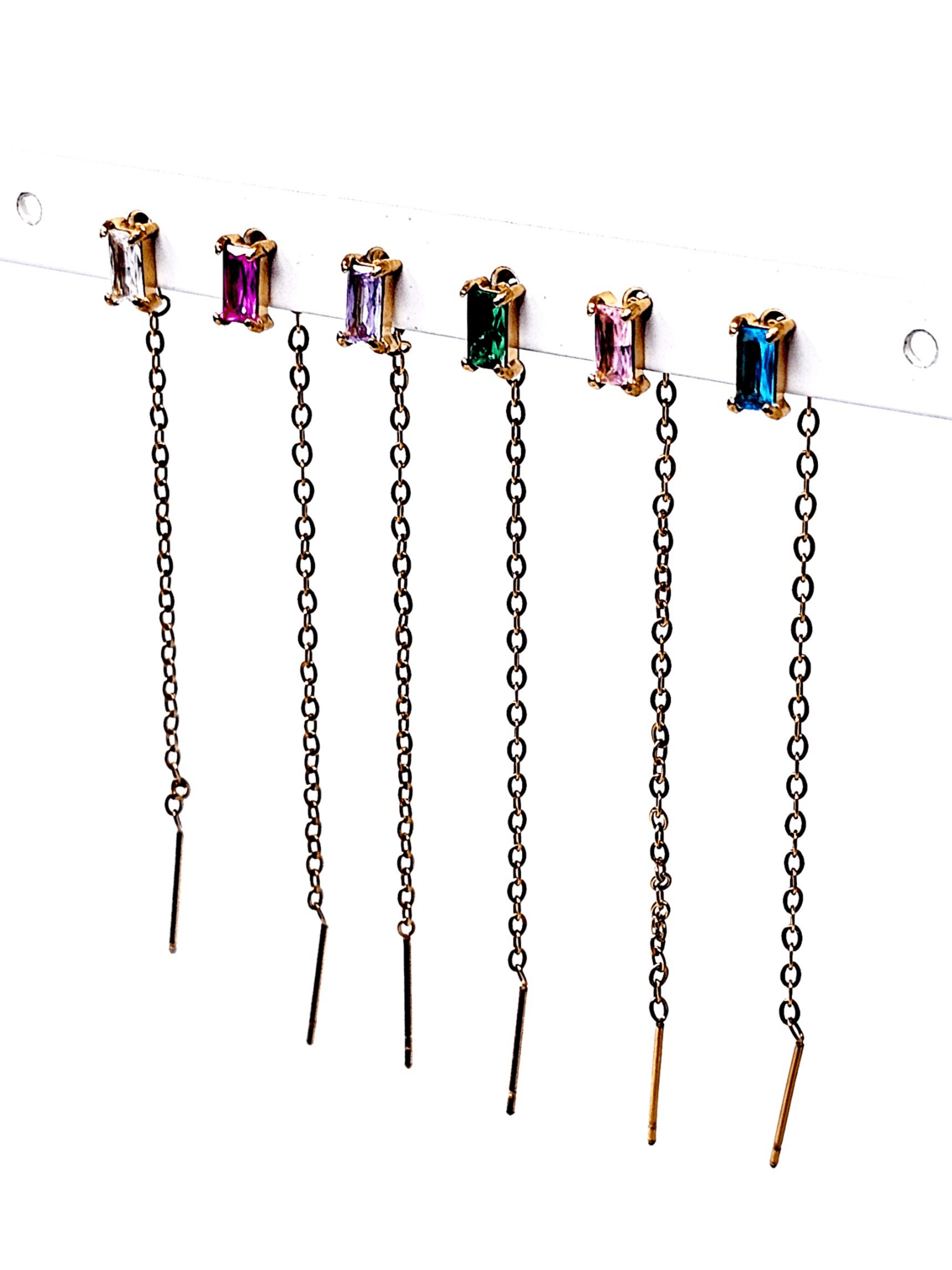 Set di 6 Lobetti "Chain Baguette" Gold con Pietre Multicolor - 333HOPE333