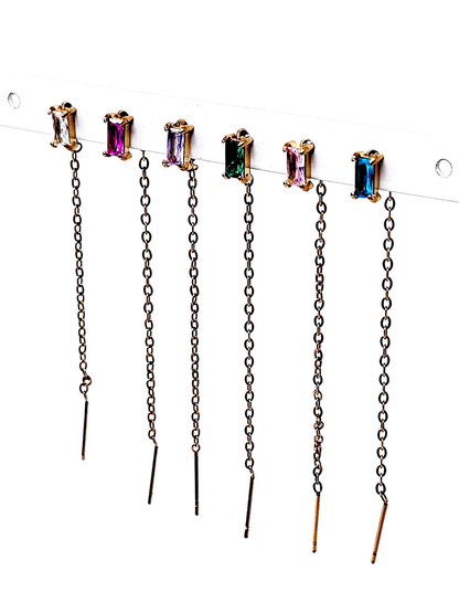 Set di 6 Lobetti "Chain Baguette" Gold con Pietre Multicolor - 333HOPE333