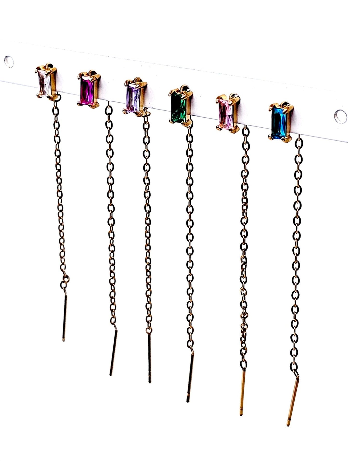 Set di 6 Lobetti "Chain Baguette" Gold con Pietre Multicolor - 333HOPE333