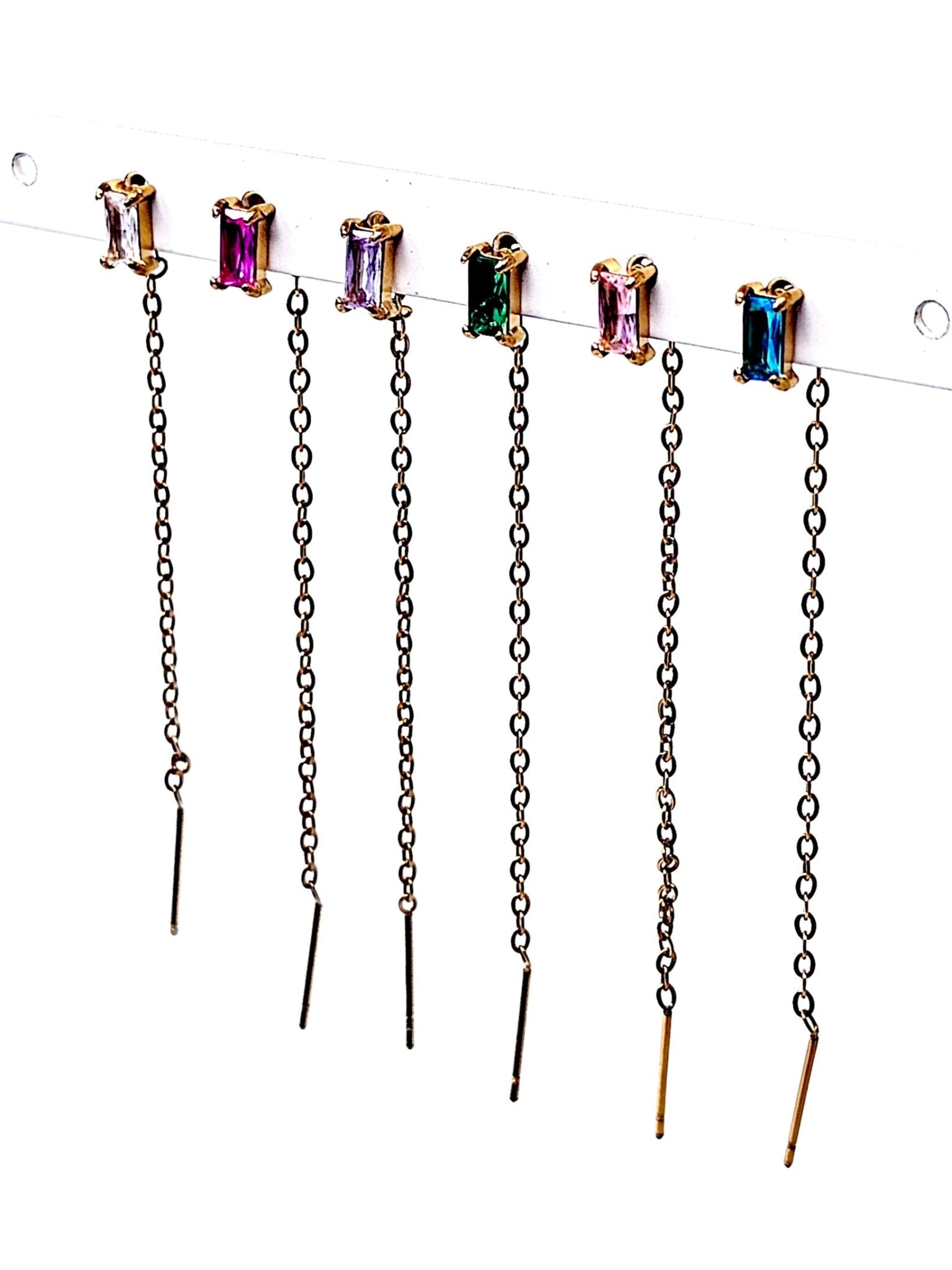 Set di 6 Lobetti "Chain Baguette" Gold con Pietre Multicolor - 333HOPE333