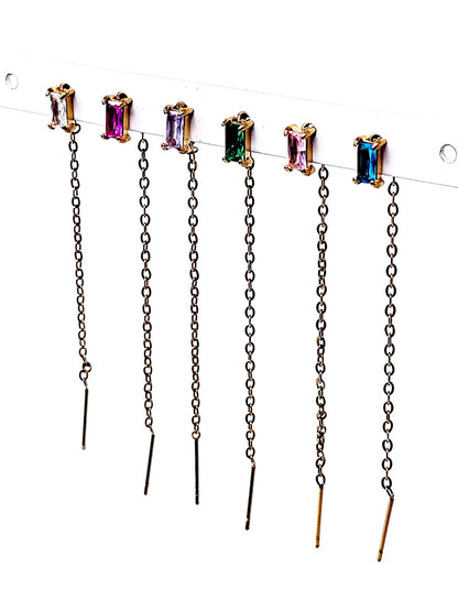 Set di 6 Lobetti "Chain Baguette" Gold con Pietre Multicolor - 333HOPE333