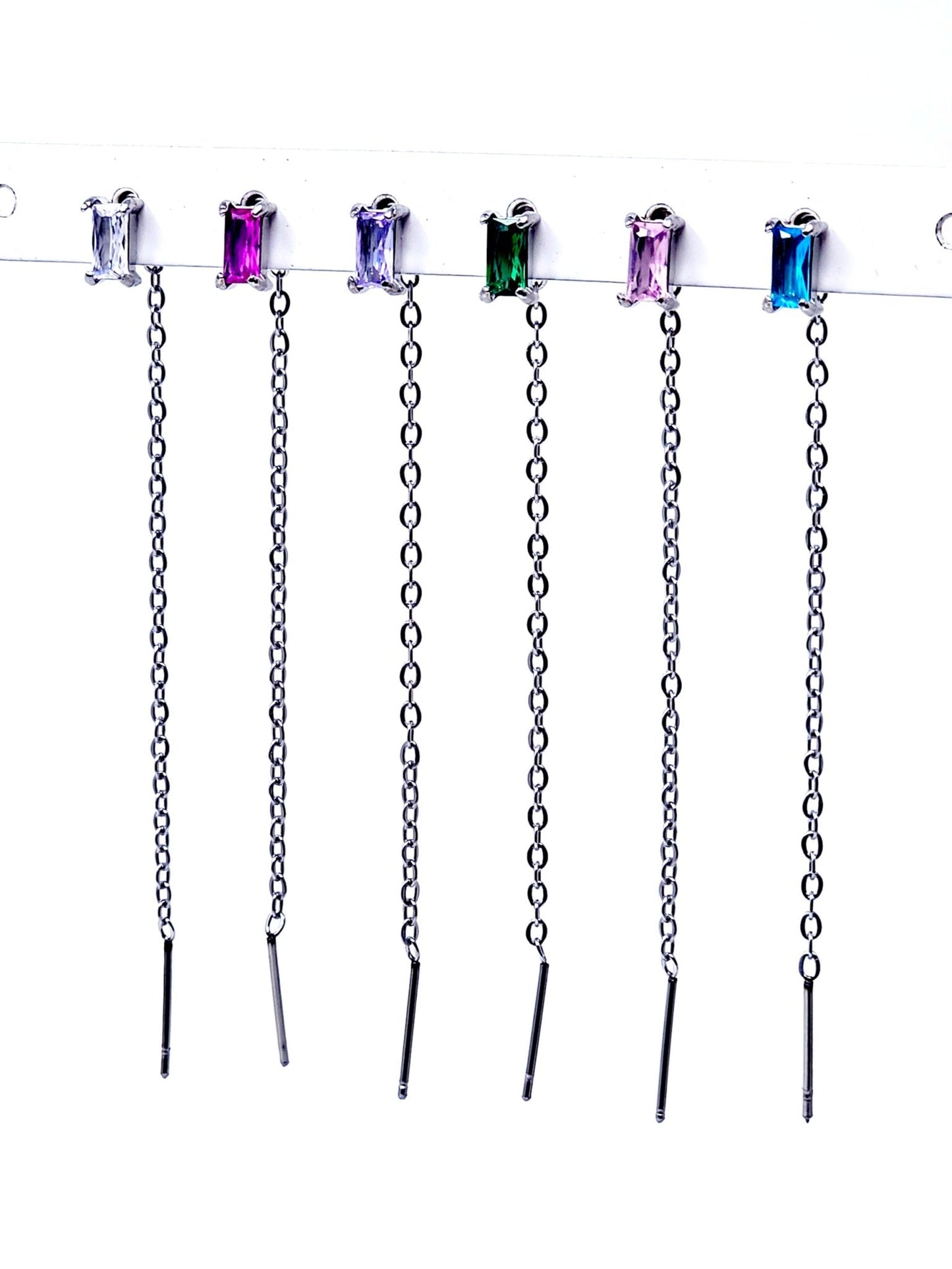 Set di 6 Lobetti "Chain Baguette" Silver con Pietre Multicolor - 333HOPE333