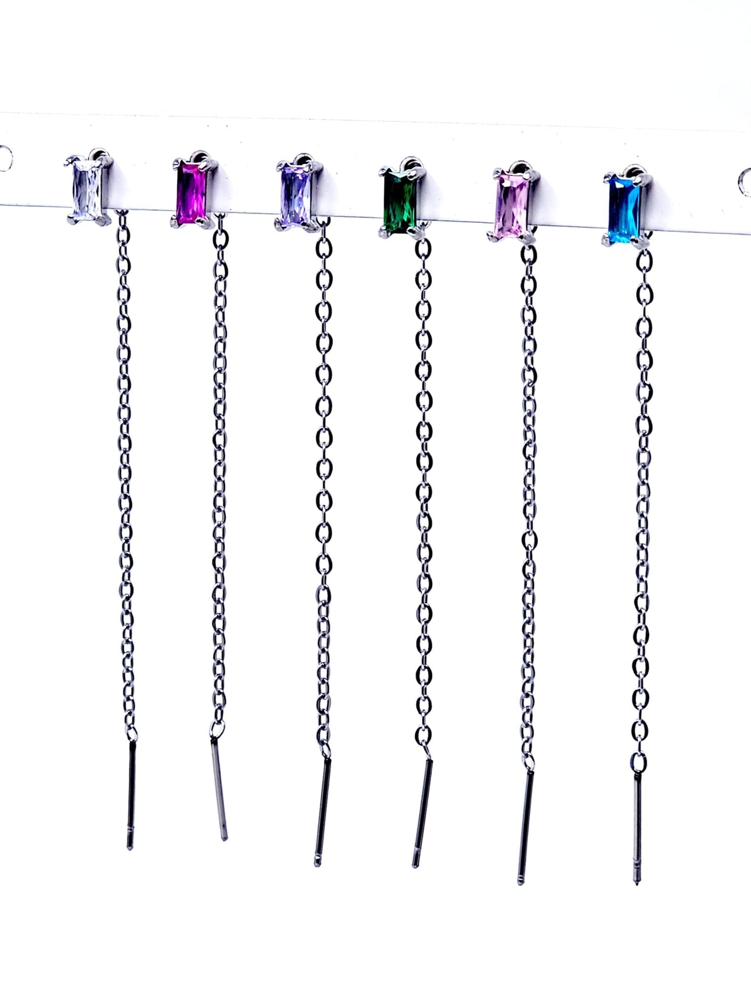 Set di 6 Lobetti "Chain Baguette" Silver con Pietre Multicolor - 333HOPE333