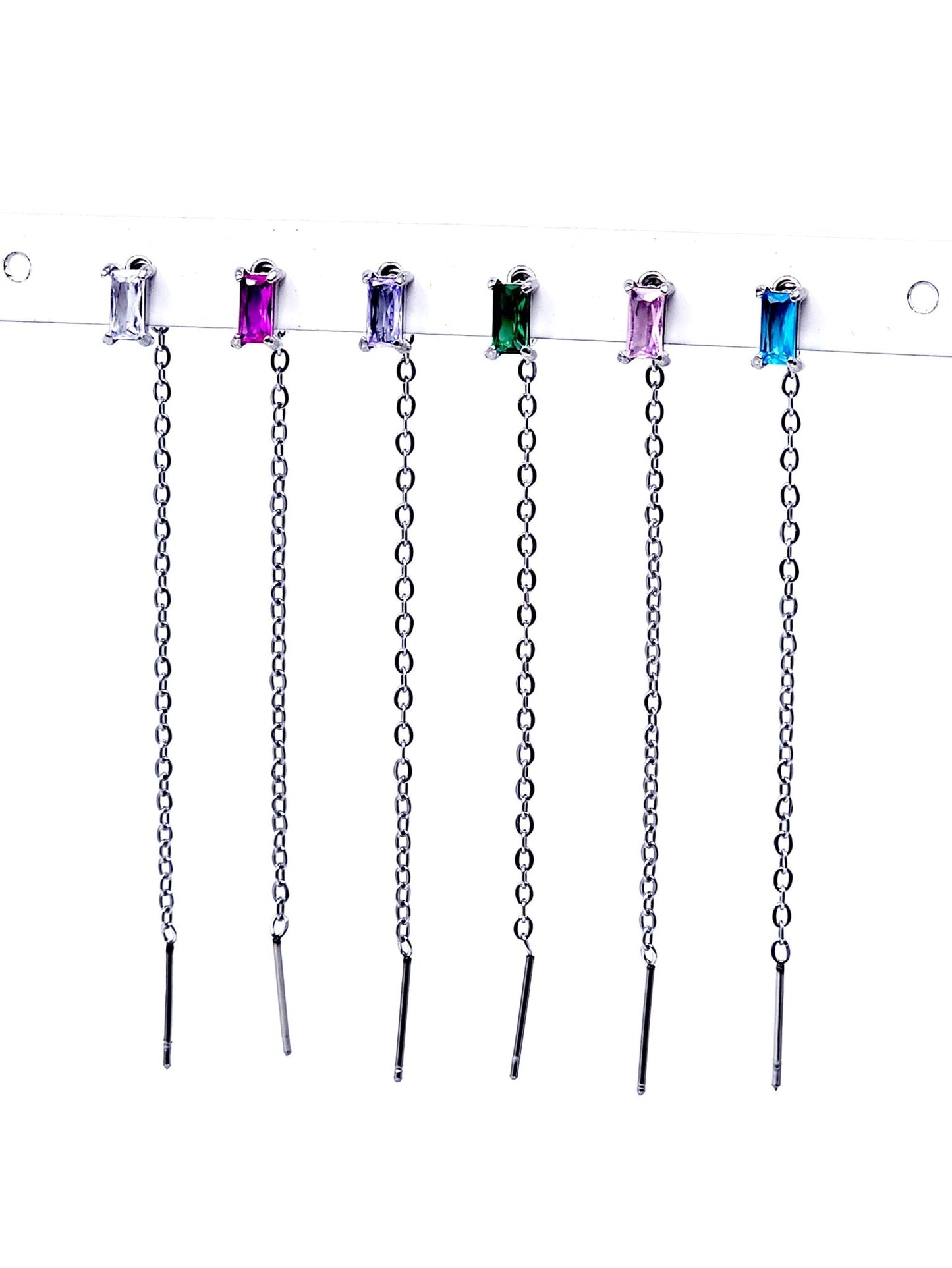 Set di 6 Lobetti "Chain Baguette" Silver con Pietre Multicolor - 333HOPE333
