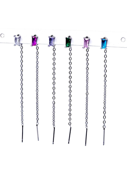 Set di 6 Lobetti "Chain Baguette" Silver con Pietre Multicolor - 333HOPE333