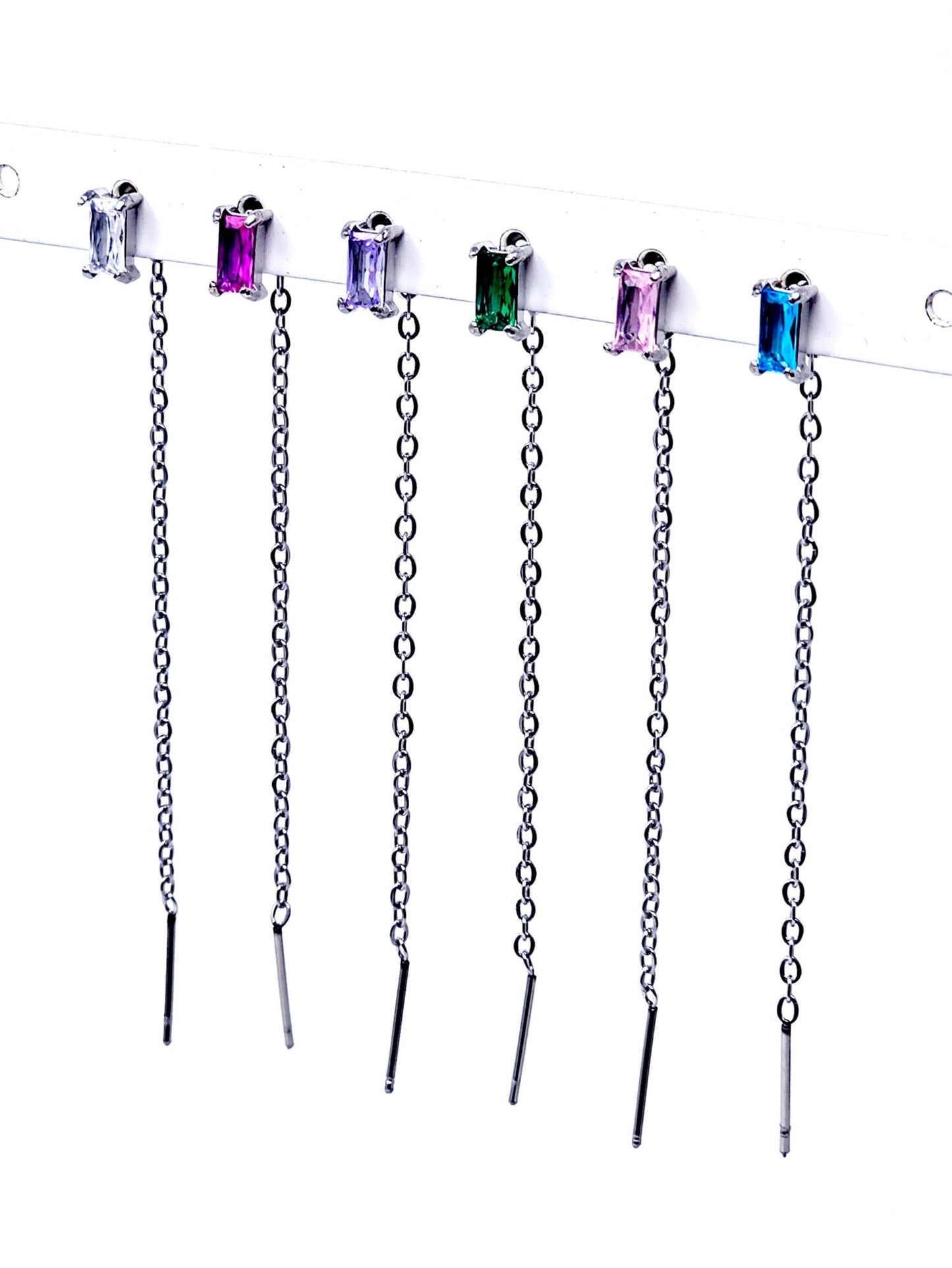 Set di 6 Lobetti "Chain Baguette" Silver con Pietre Multicolor - 333HOPE333