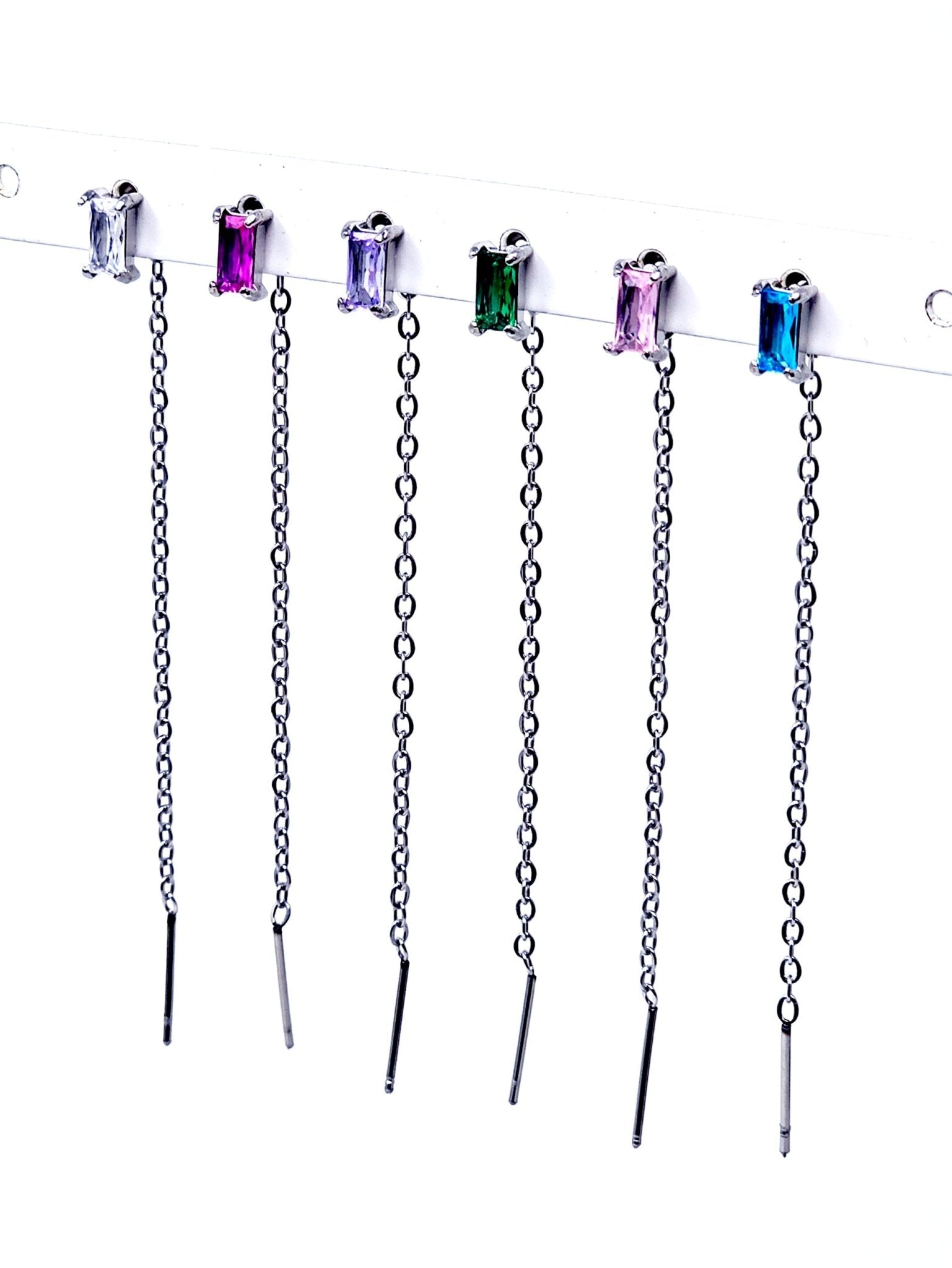 Set di 6 Lobetti "Chain Baguette" Silver con Pietre Multicolor - 333HOPE333