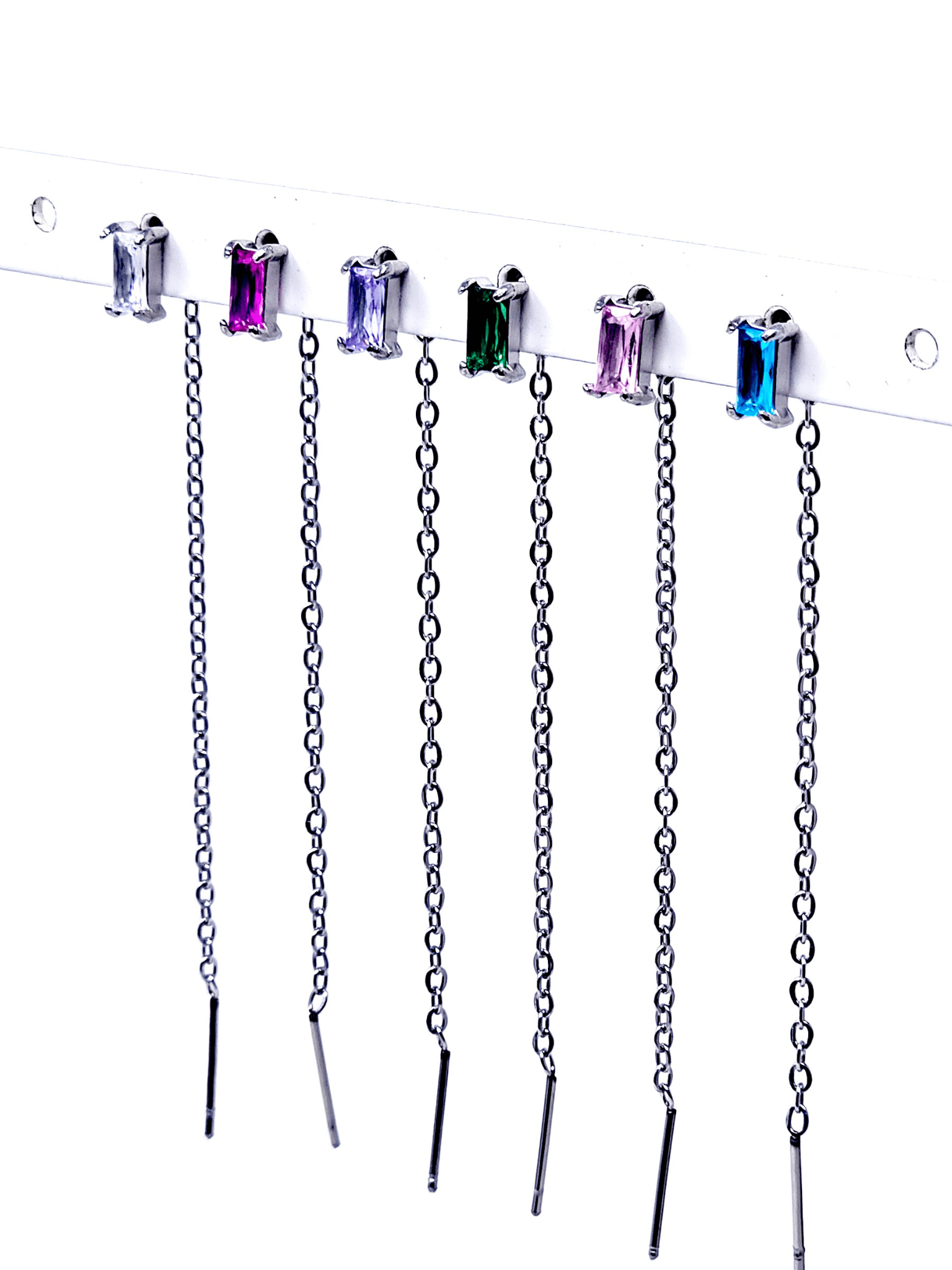Set di 6 Lobetti "Chain Baguette" Silver con Pietre Multicolor - 333HOPE333