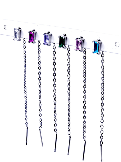 Set di 6 Lobetti "Chain Baguette" Silver con Pietre Multicolor - 333HOPE333
