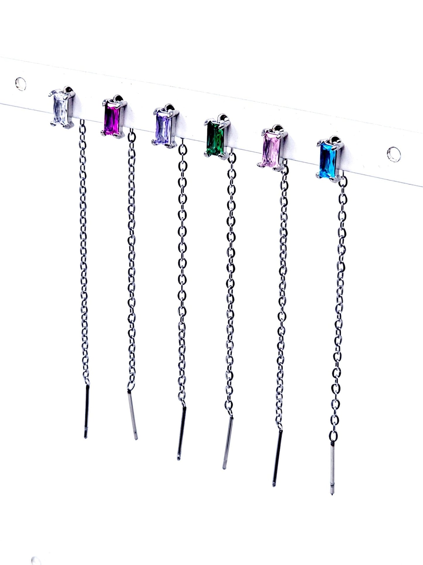 Set di 6 Lobetti "Chain Baguette" Silver con Pietre Multicolor - 333HOPE333