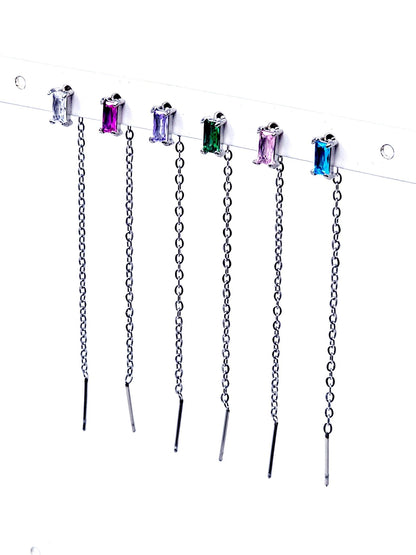 Set di 6 Lobetti "Chain Baguette" Silver con Pietre Multicolor - 333HOPE333