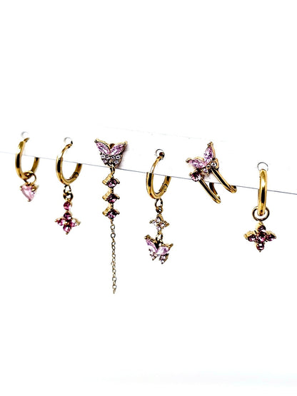 Set di 6 Orecchini "Butterfly" Gold con Pietre Color Quarzo Rosa - 333HOPE333