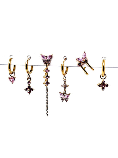 Set di 6 Orecchini "Butterfly" Gold con Pietre Color Quarzo Rosa - 333HOPE333