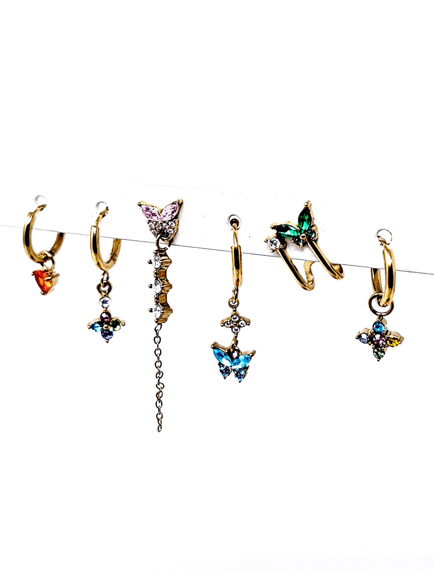 Set di 6 Orecchini "Butterfly" Gold con Pietre Multicolor - 333HOPE333