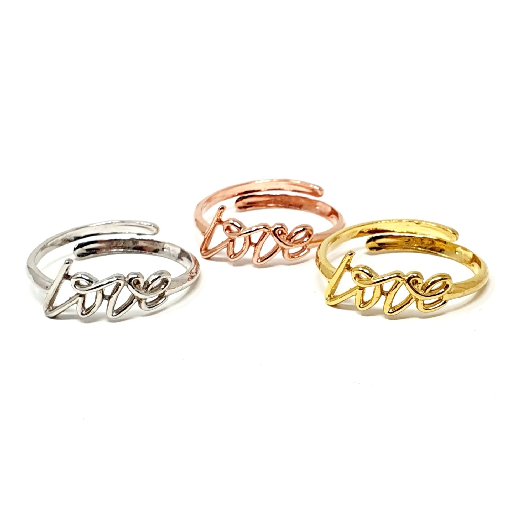 ARGENTO 925/ORO 18 Kt/ORO ROSA 18 Kt - Anello Regolabile "Love" - 333HOPE333