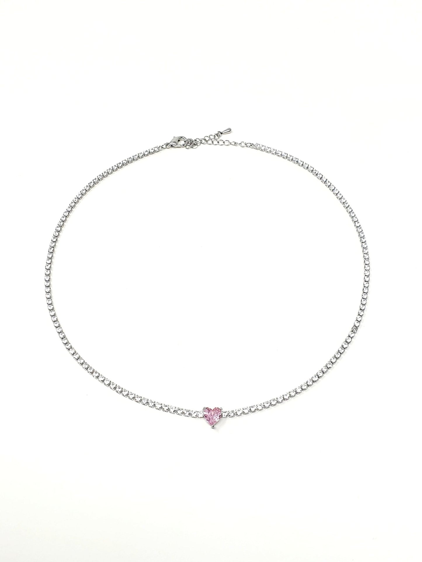 Choker tennis "True Love" silver con cuore rosa - 333HOPE333