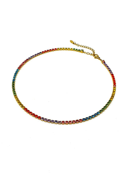 Choker/Girocollo tennis Gold con pietre Rainbow - 333HOPE333