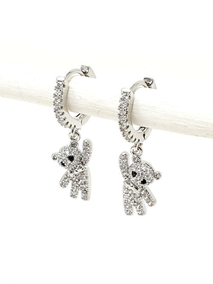 Coppia di mini hoops “Clinging Teddy” Silver - 333HOPE333