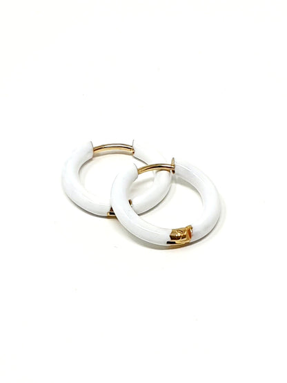 Coppia di mini hoops “Nizza” Gold con smalto Bianco - 333HOPE333