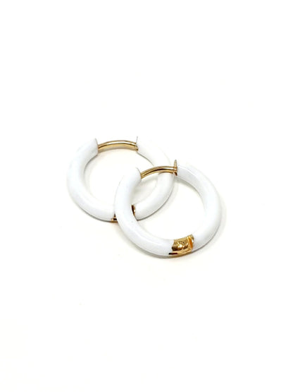 Coppia di mini hoops “Nizza” Gold con smalto Bianco - 333HOPE333