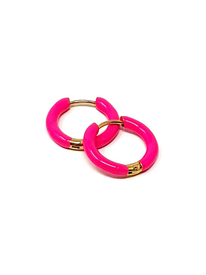 Coppia di mini hoops “Nizza” Gold con smalto Fucsia - 333HOPE333