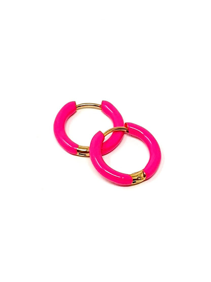 Coppia di mini hoops “Nizza” Gold con smalto Fucsia - 333HOPE333