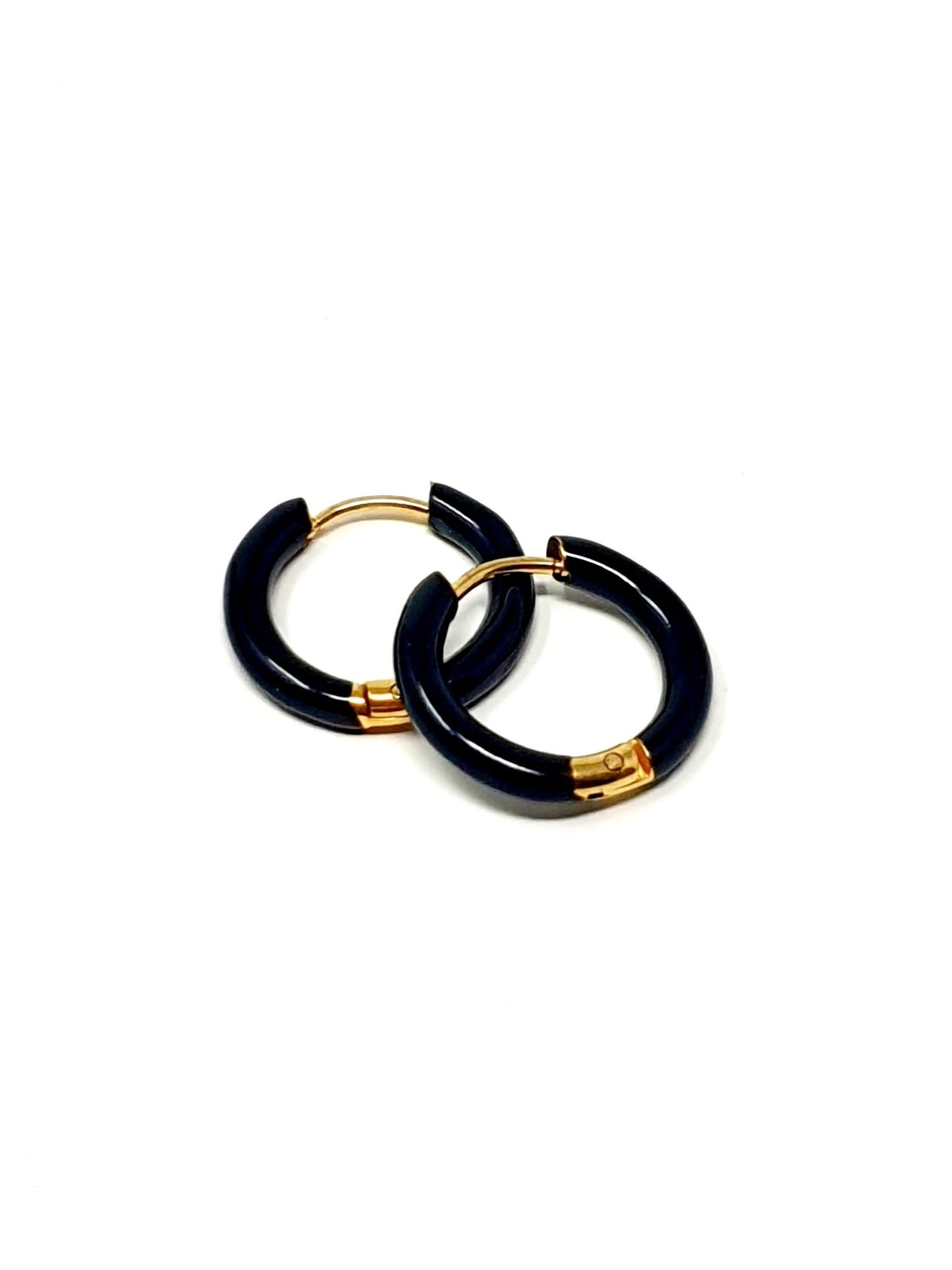 Coppia di mini hoops “Nizza” Gold con smalto Nero - 333HOPE333