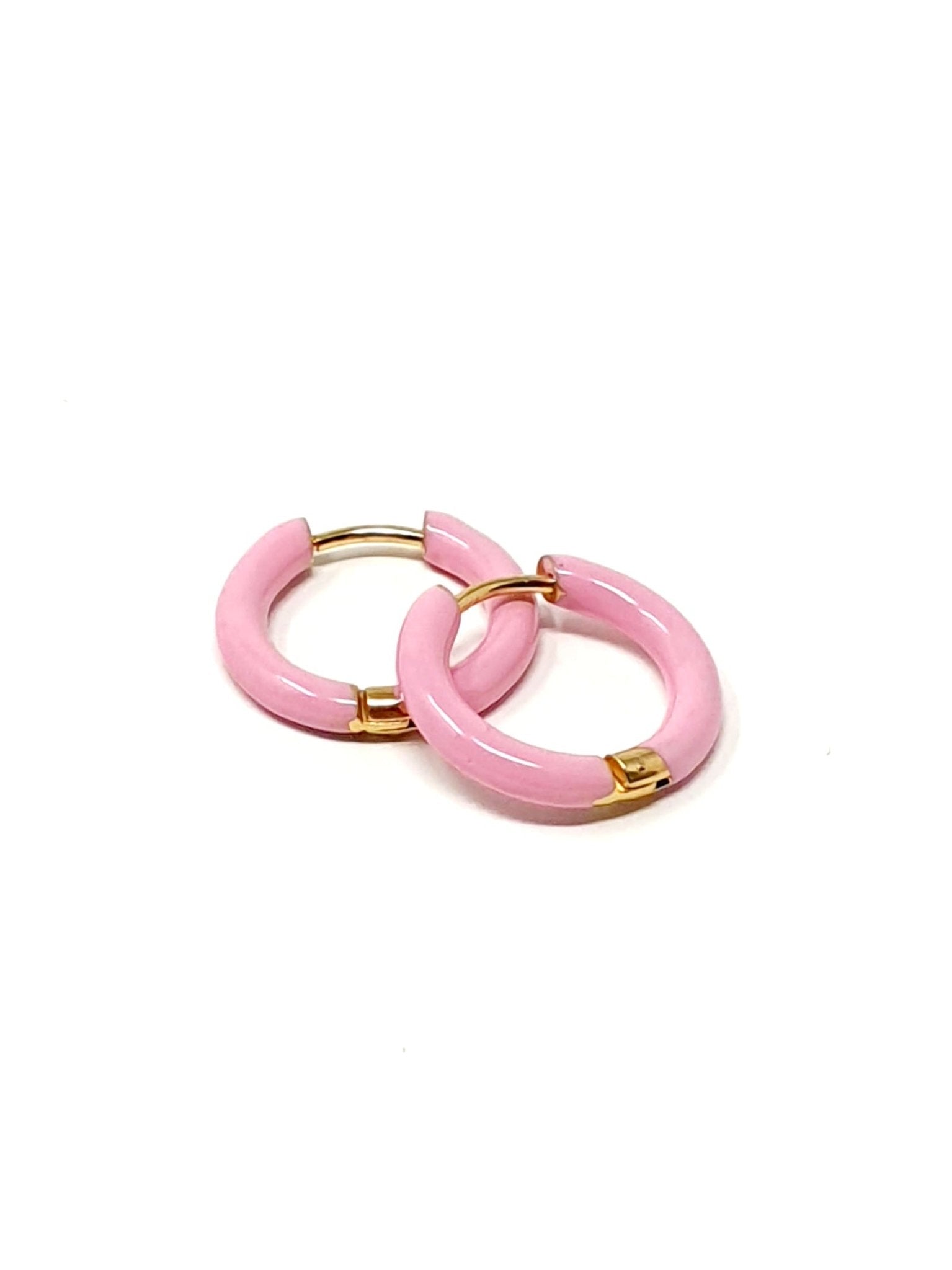 Coppia di mini hoops “Nizza” Gold con smalto Rosa - 333HOPE333