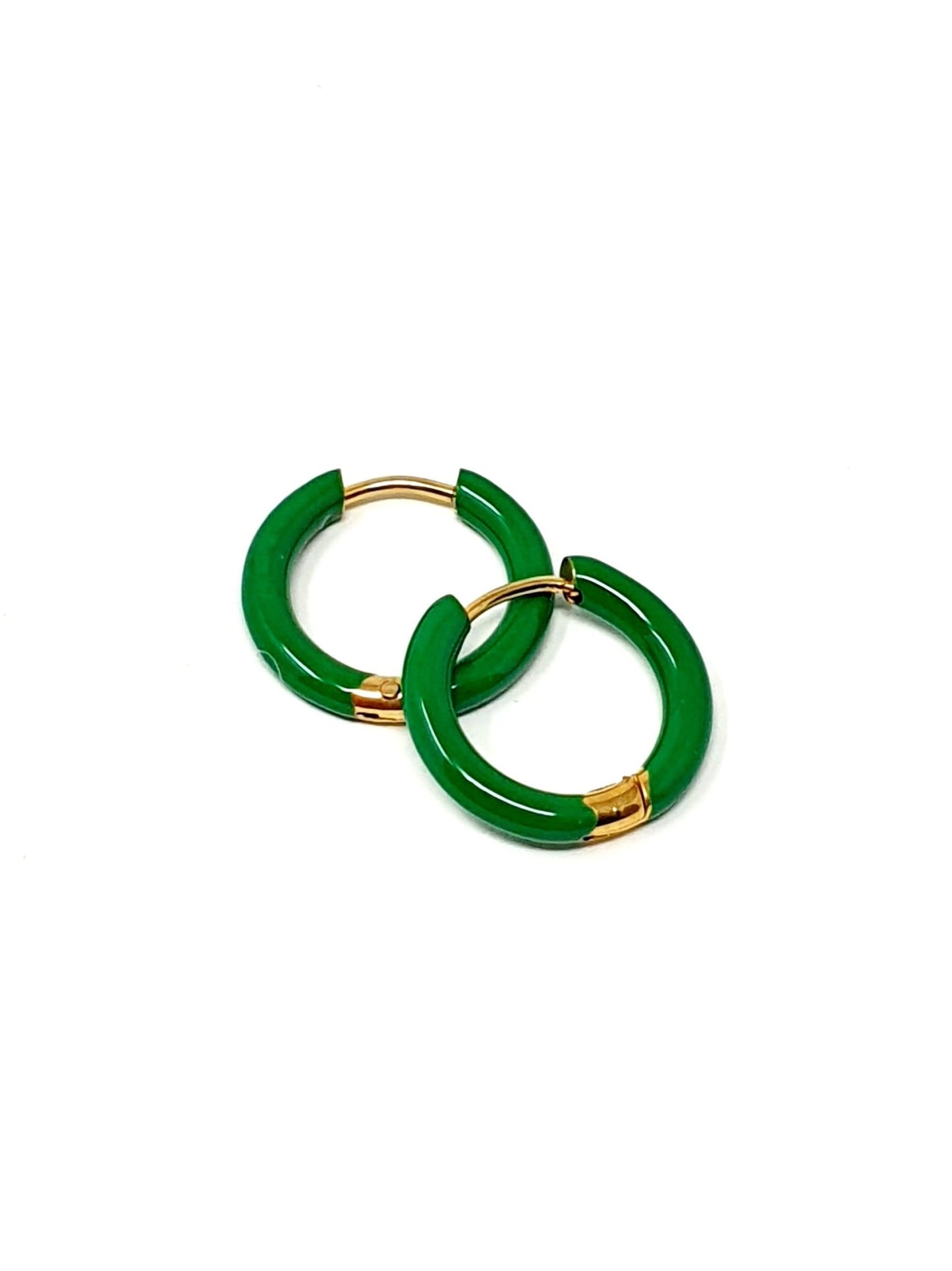 Coppia di mini hoops “Nizza” Gold con smalto Verde - 333HOPE333