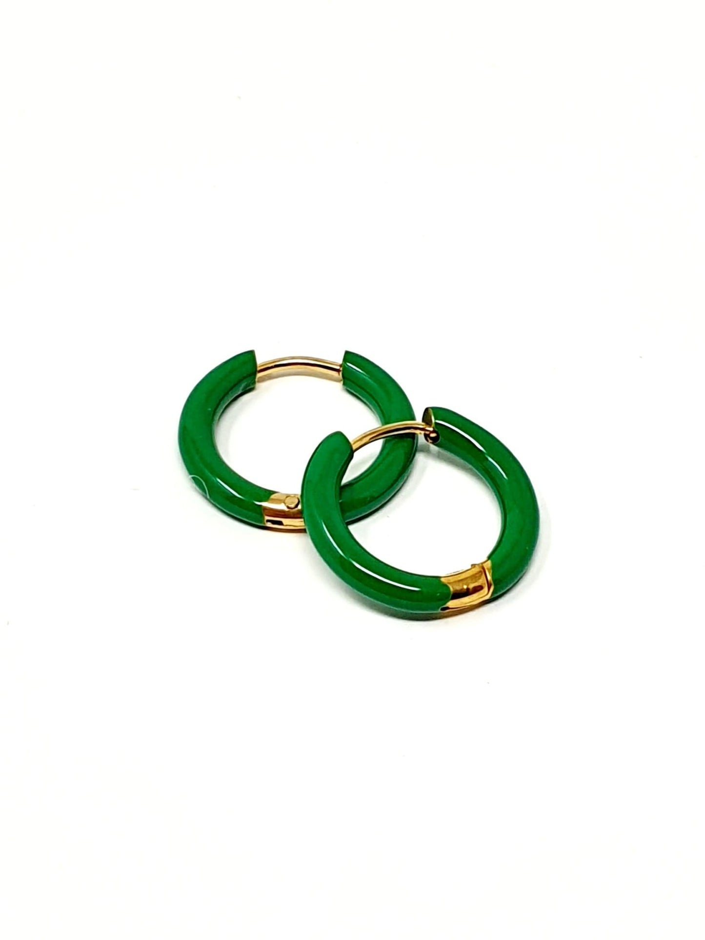 Coppia di mini hoops “Nizza” Gold con smalto Verde - 333HOPE333