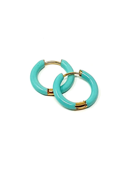 Coppia di mini hoops “Nizza” Gold con smalto Verde Tiffany - 333HOPE333