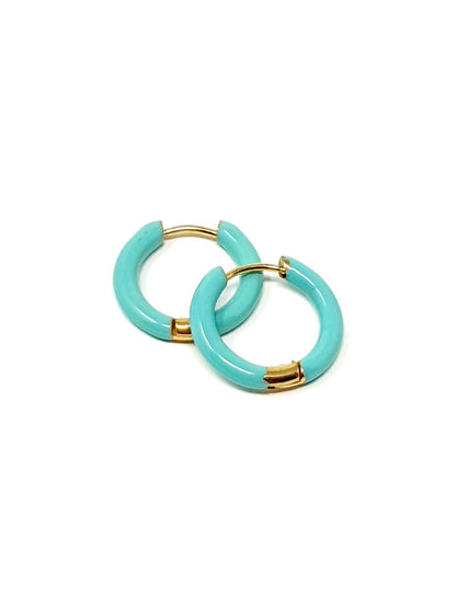 Coppia di mini hoops “Nizza” Gold con smalto Verde Tiffany - 333HOPE333