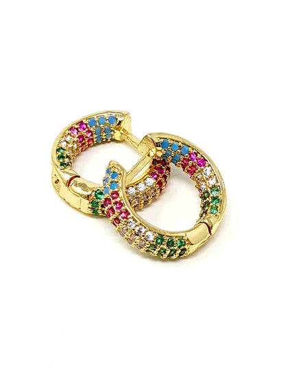 Coppia di mini hoops “Paris” Gold con pietre multicolor - 333HOPE333