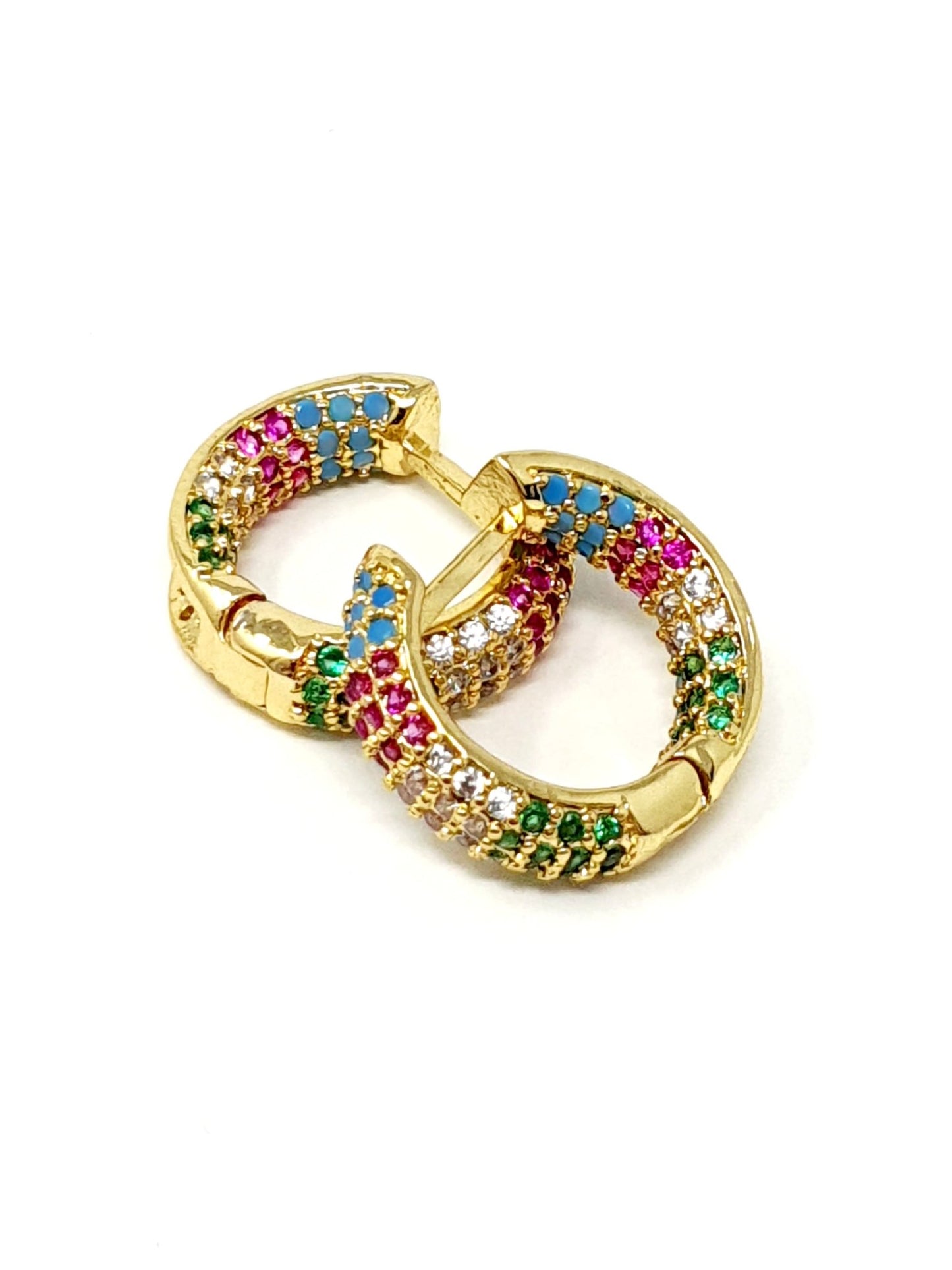 Coppia di mini hoops “Paris” Gold con pietre multicolor - 333HOPE333