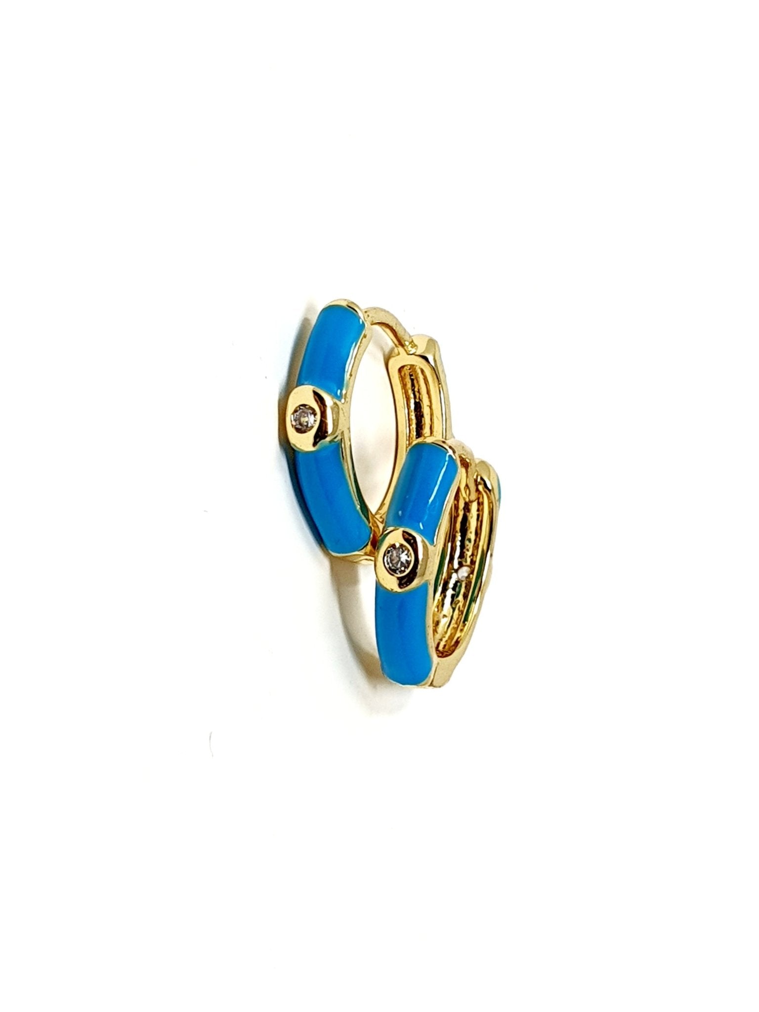 Coppia di mini hoops "Positano” gold smaltati azzurro fluo - 333HOPE333