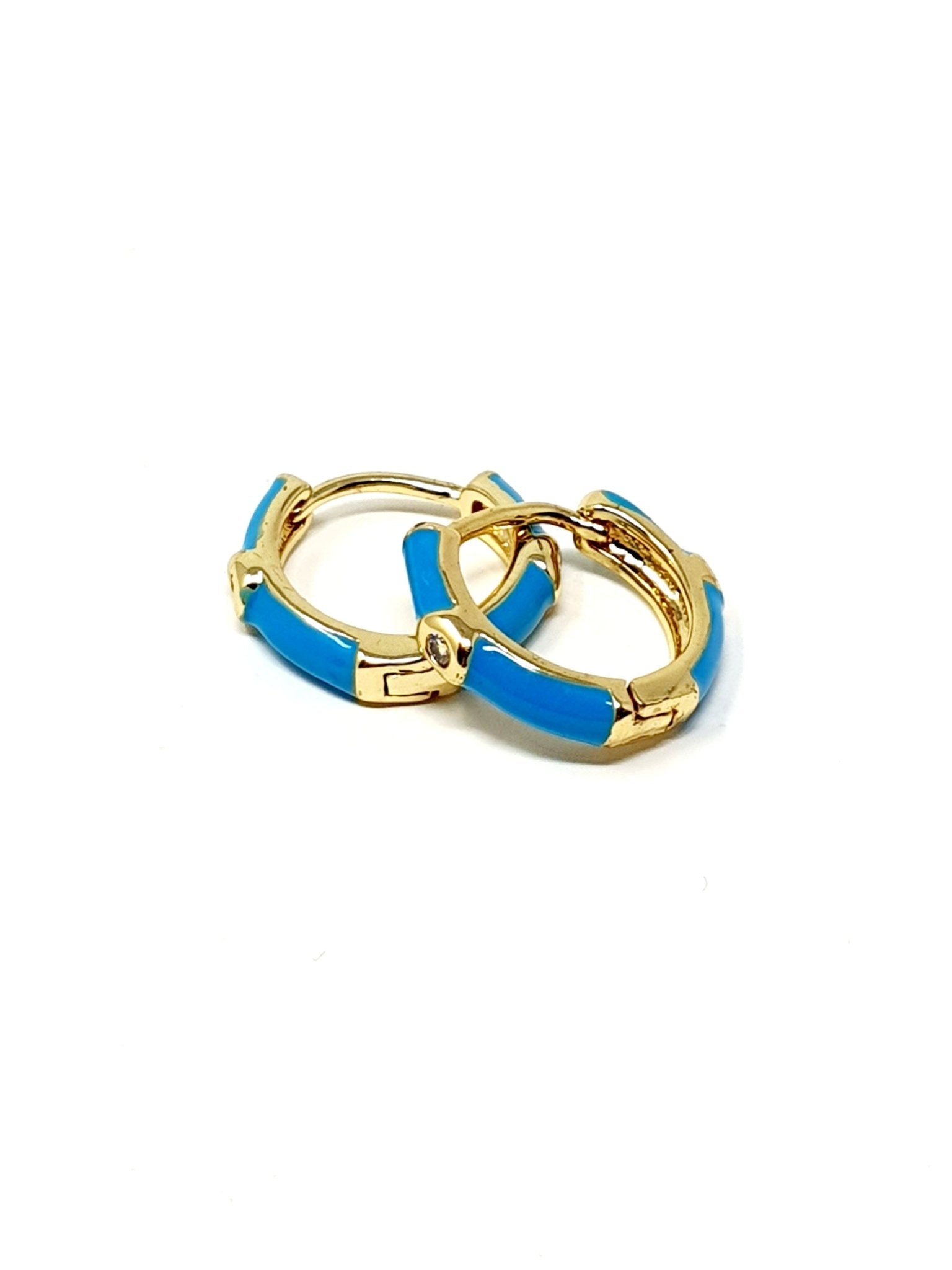 Coppia di mini hoops "Positano” gold smaltati azzurro fluo - 333HOPE333