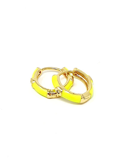 Coppia di mini hoops "Positano” gold smaltati giallo fluo - 333HOPE333
