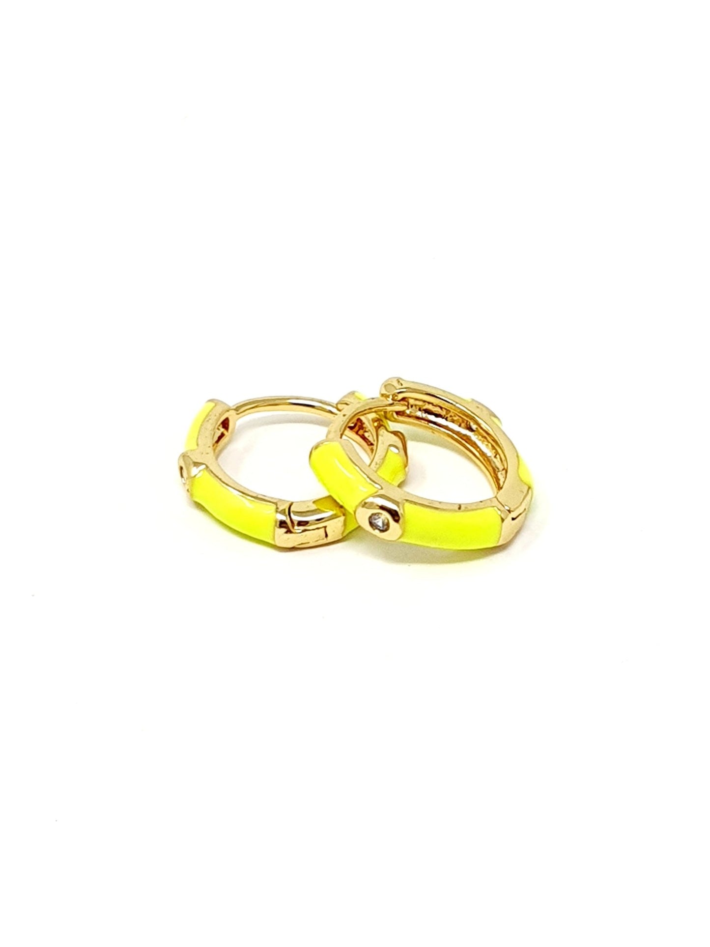 Coppia di mini hoops "Positano” gold smaltati giallo fluo - 333HOPE333