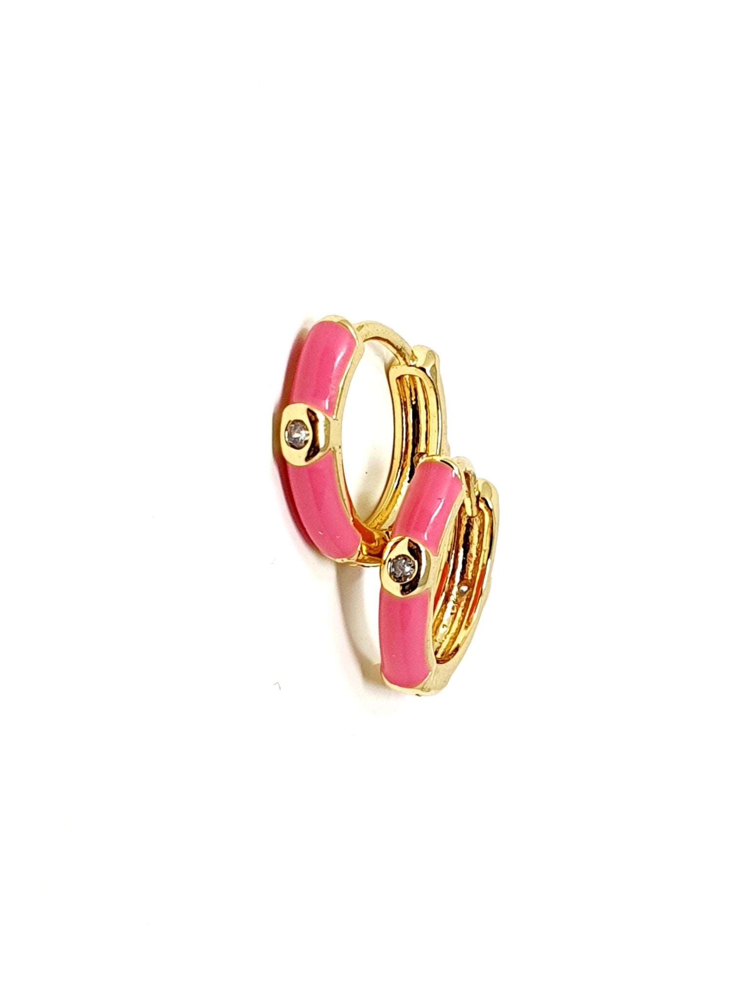 Coppia di mini hoops "Positano” gold smaltati rosa fluo - 333HOPE333