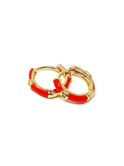 Coppia di mini hoops "Positano” gold smaltati rosso corallo - 333HOPE333