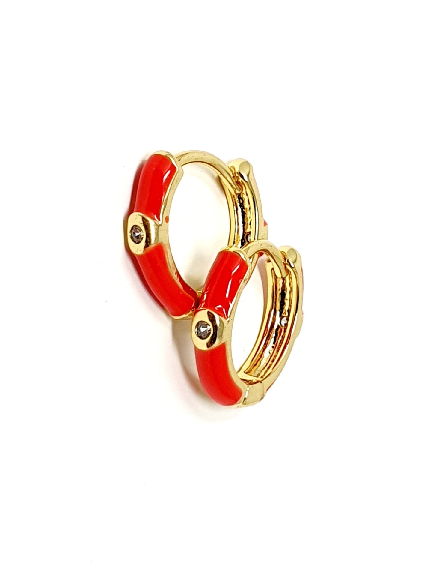 Coppia di mini hoops "Positano” gold smaltati rosso corallo - 333HOPE333