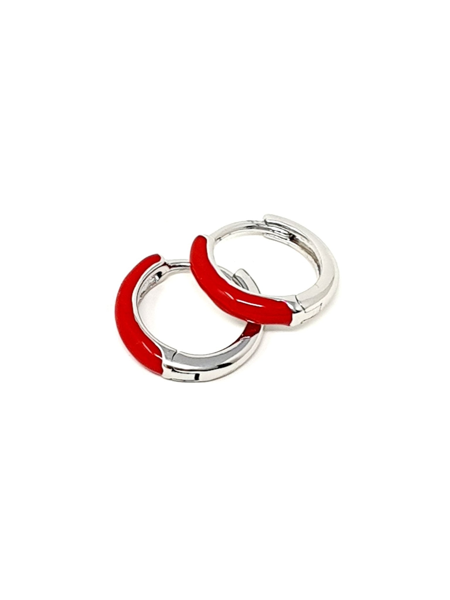 Coppia di mini hoops “Positano” silver con smalto rosso - 333HOPE333