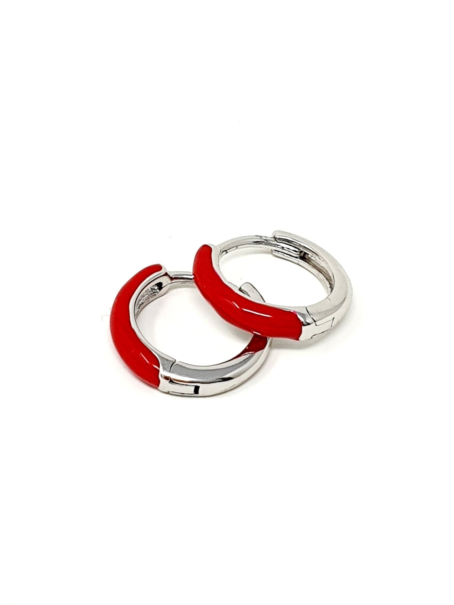 Coppia di mini hoops “Positano” silver con smalto rosso - 333HOPE333