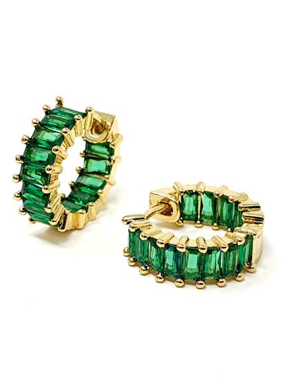 Coppia di mini hoops "Royalty" Gold con pietre Smeraldo - 333HOPE333