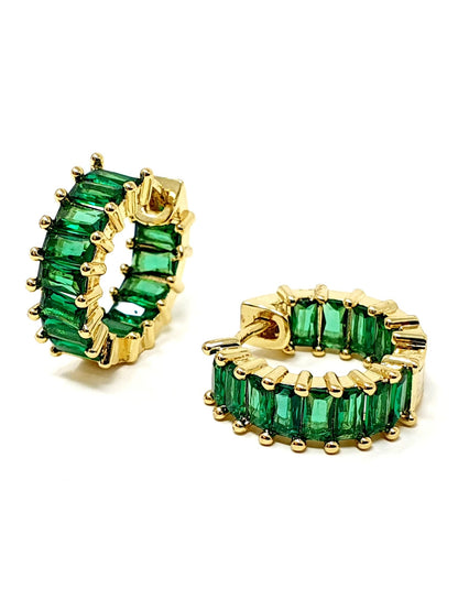 Coppia di mini hoops "Royalty" Gold con pietre Smeraldo - 333HOPE333
