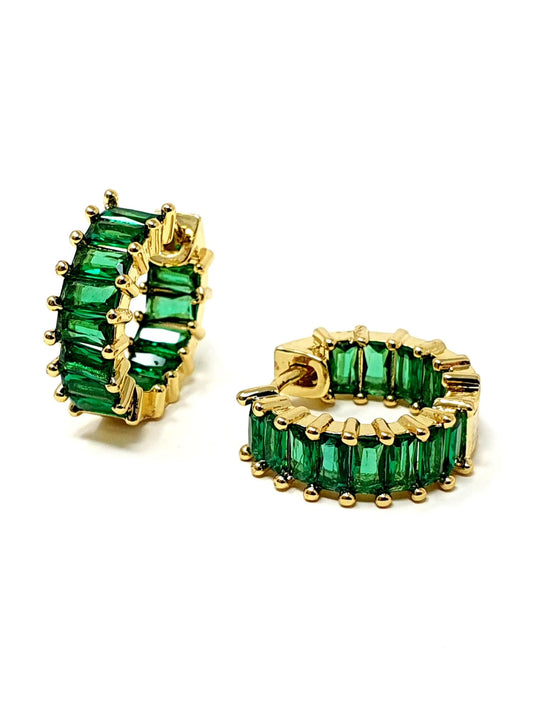 Coppia di mini hoops "Royalty" Gold con pietre Smeraldo - 333HOPE333