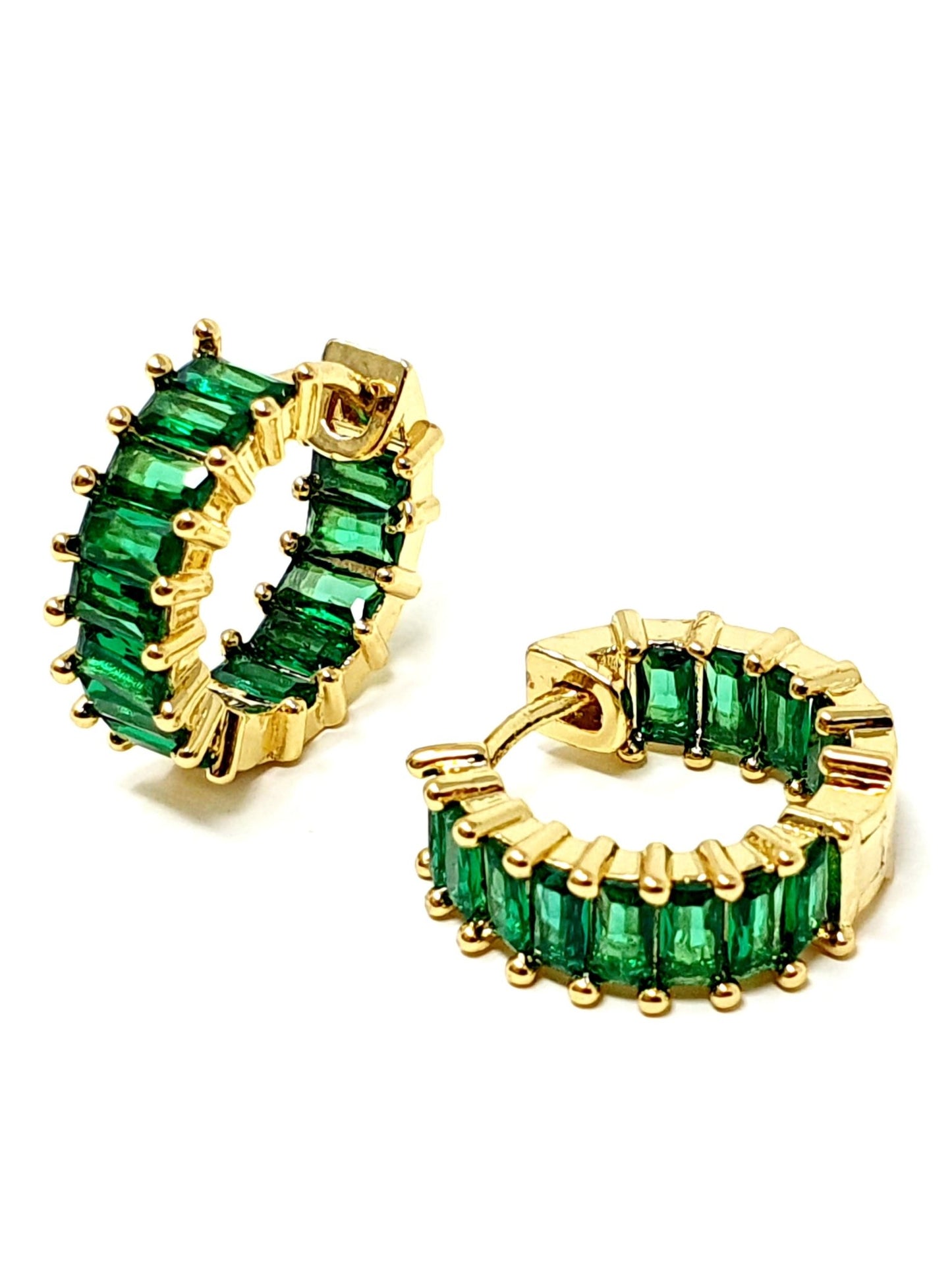 Coppia di mini hoops "Royalty" Gold con pietre Smeraldo - 333HOPE333