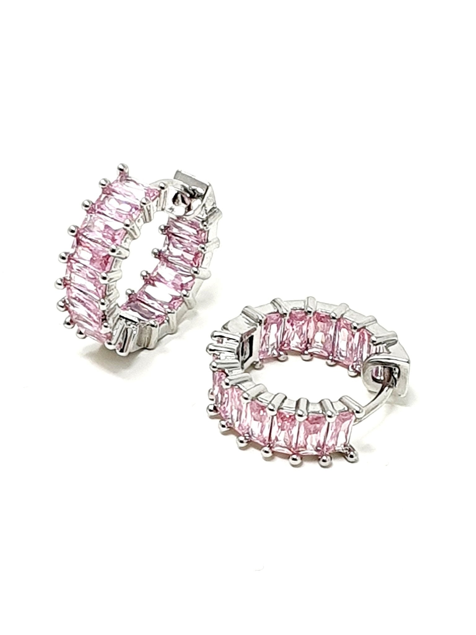 Coppia di mini hoops "Royalty" Silver con pietre rosa - 333HOPE333
