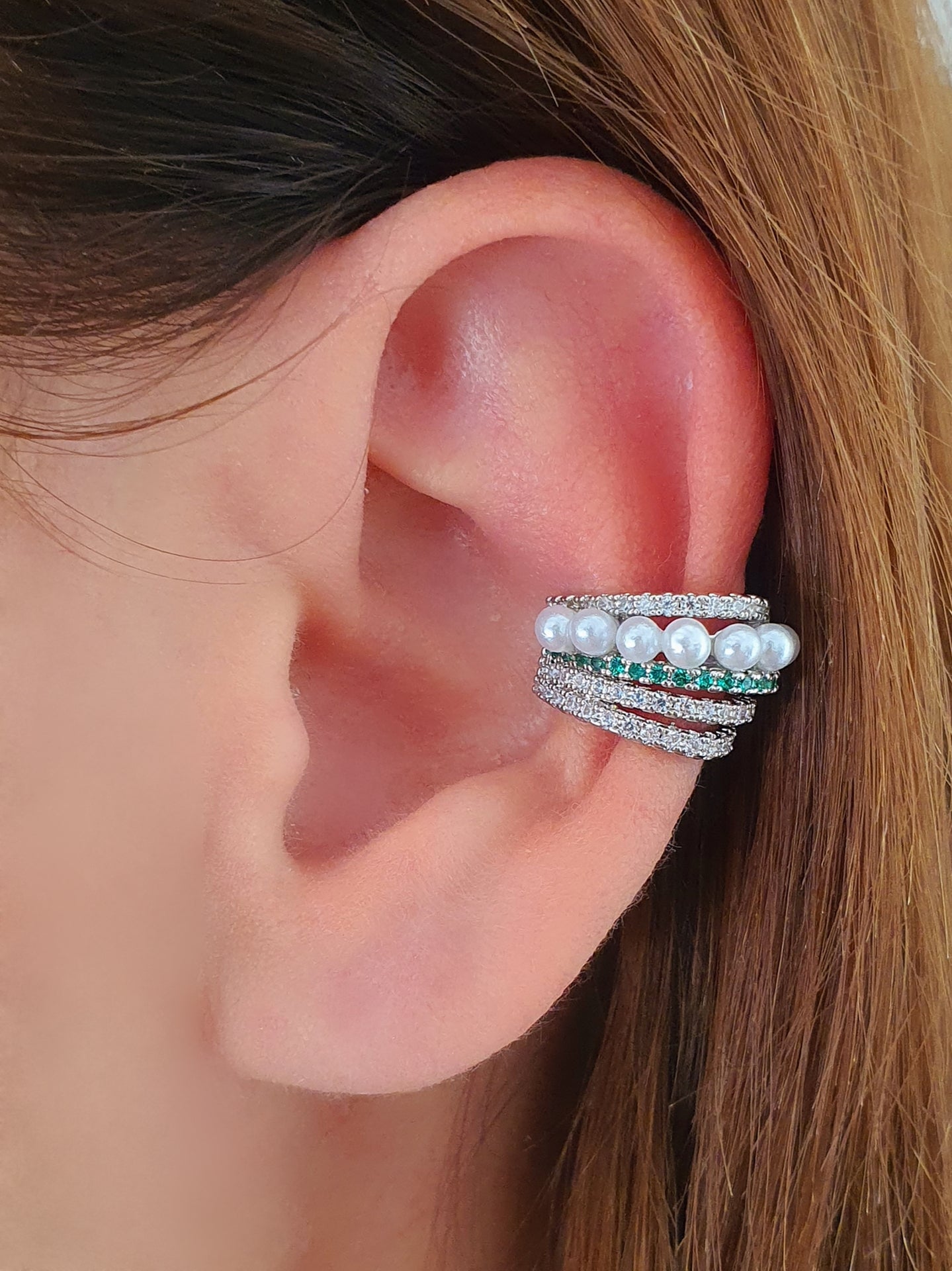 Ear cuff "Ariel" Silver con Pietre Smeraldo - 333HOPE333