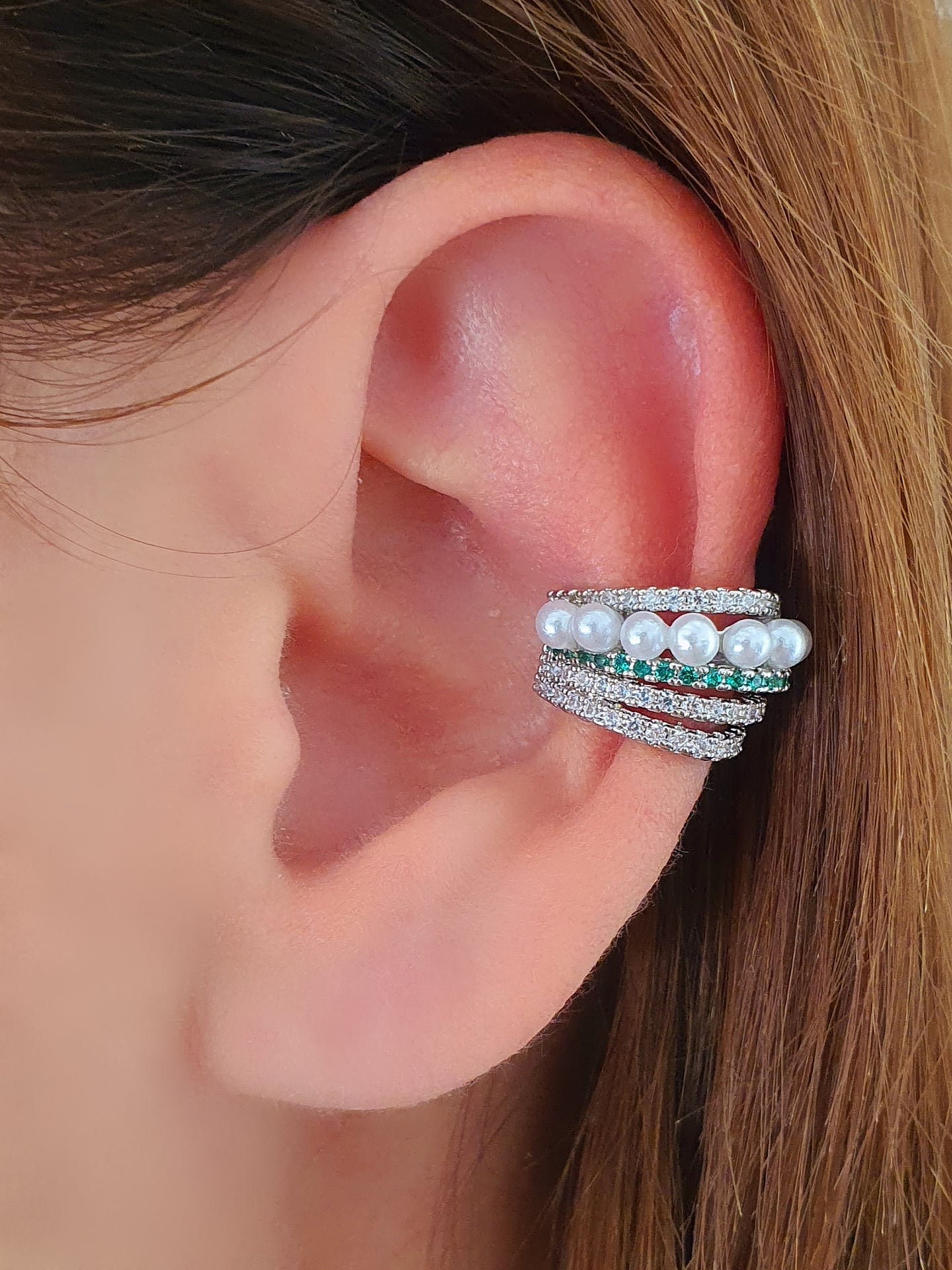 Ear cuff "Ariel" Silver con Pietre Smeraldo - 333HOPE333